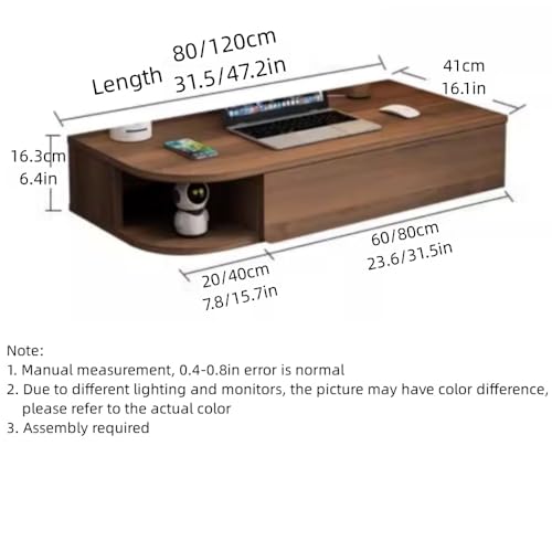 Koenqxoa Wall Mounted Desk, 16.1-inch Wide Floating Laptop Table, Floating Night Stand, Office Workstation Hanging Desk, Floating Console Media Storage Cabinet(Brown,L31.5in)