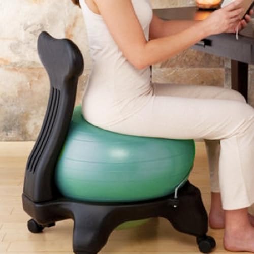 RENLXFI Bouncy Ball Chair for Adults with Back & Wheels, Ergonomic Yoga Anti-Burst Ball Office Chairs for Heavy People/Pregnancy, Birthing Ball Strength Posture(Ball Chair+Green Ball)