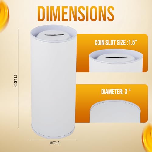 Paper Tube Charity Coin Collection Boxes Ticket Box Cardboard Tip Container with Tin Removable Cover 6.5" H Case of 90 White Blank cans