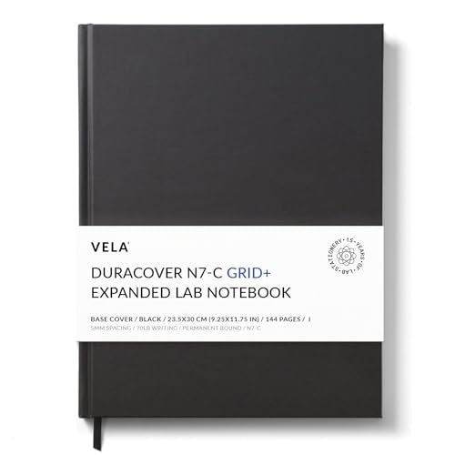 Vela Sciences Advanced N7-C Expanded DuraCover Lab Notebook, 9.25 x 11.75 in (23.5 x 30 cm), 144 Pages, Gray Saturated Weave, Permanent Bound, 70lb Heavyweight Paper (1-Pack, Grid+)