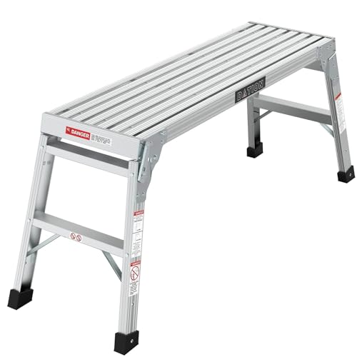 Foldable Aluminum Platform & Step Stool, Non-Slip Folding Work Bench Ladder, 330lbs Capacity, Heavy Duty Portable Stool for Painting, Car Washing, Decorating