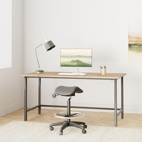Scranton & Co Adjustable Backless Drafting Chair, Padded Saddle Seat, Pneumatic Height Adjustment, 22.5" Wide, Black Finish, Ergonomic Design, Home Office or Studio Seating