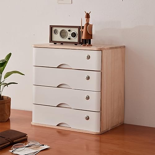 EliteBloom Desktop Organizer Storage Box - Desktop File Cabinet, Desktop Drawer Cabinet with Lock, Wooden File Cabinet, 1/2/3/4 Tier Flat File Cabinet Storage, Desktop Storage Cabin,A-4 Drawer