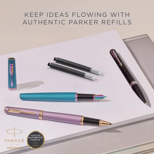 PARKER Meridian Rollerball Pen | Matte Black Lacquer with Chrome Trims | Fine Nib | Handwriting Pens & Stationery Supplies | Black Ink | Luxury Gift Box
