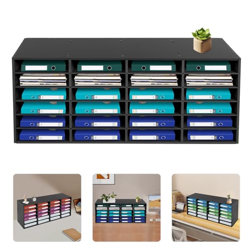 Classroom Mailbox, Literature Organizer, Desktop File Sorter Mail Center, Paper File Storage Cabinet for Office School Home, 24 Compartments, Black