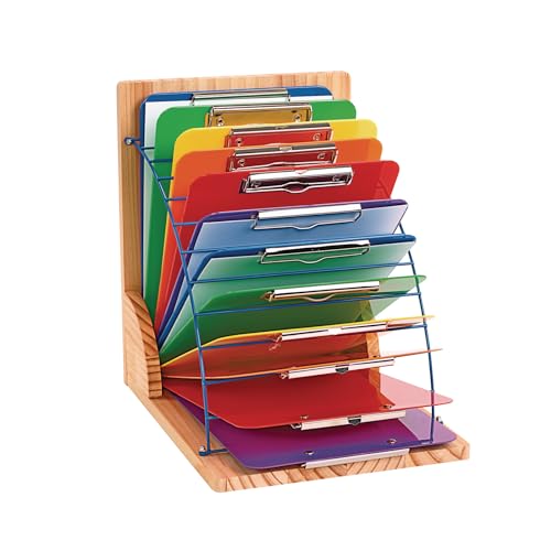 Really Good Stuff Clipboard Stand with 12 Grouping Clipboards, Wooden Stand with Colorful Clipboards Perfect for Color-Coding in Classrooms and Daycares
