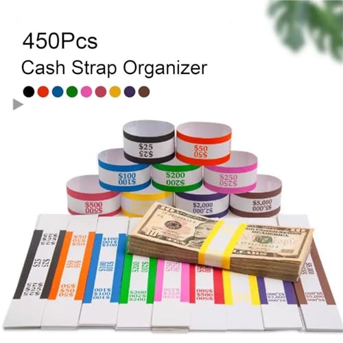 Money Bands for Cash 900 Pcs Money Band Bundle 9 Color Self-Sealing Cash Straps Denomination Sorting Ideal for Banks Retail Hospitality