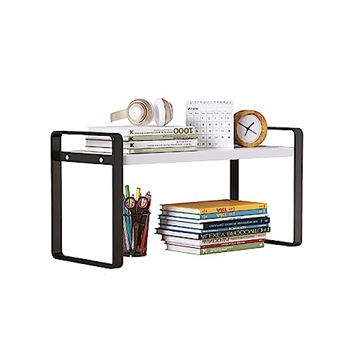 AMUFJJ Desk Book Organizer，Living Room Bedroom Dormitories Wooden Magazines Rack，2 Tier File Folder Holder for Storage Newspapers Invoices Letters(Black,18x20x30cm)