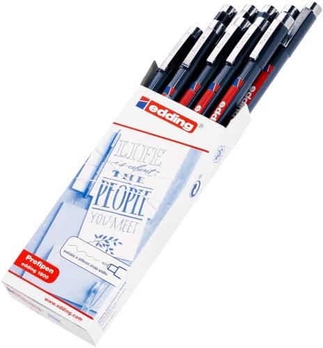 Edding 1800 profipen - black - 10 pens - line width 0.5 mm - fineliner pen for precise writing, sketching and technical drawing - fine, metal-encased nib - suitable for use with rulers and stencils