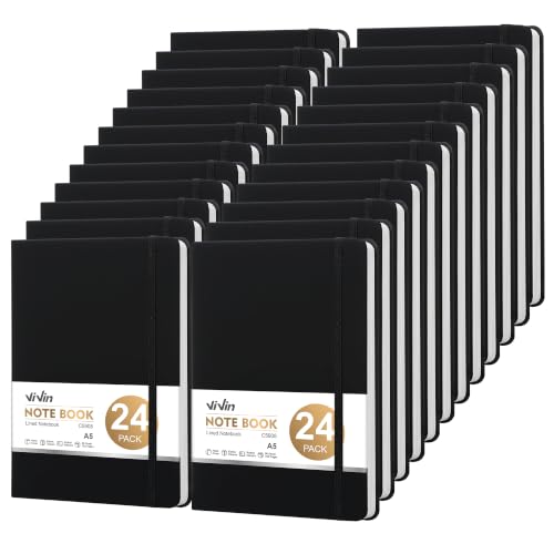 ViVin 24 Pack A5 Hardcover Lined Notebook,192 pg College Ruled 5.5x8.3