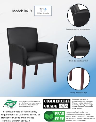 Boss Office Products Box Arm Guest Chair with Mahogany Finish in Black, 250 (B619)