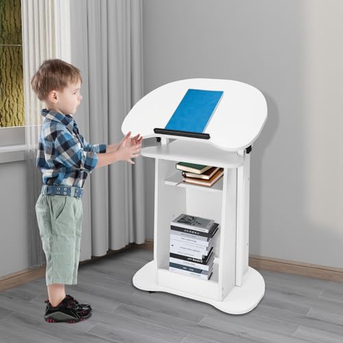 Semokia Mobile Podium Stand Height Adjustable 85-115cm Rolling Lectern Cart