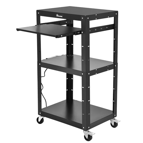 YITAHOME AV Cart with 16.4ft Cord, Keyboard Tray & 2 Locking Brakes Black