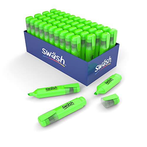 SHOW-ME Swash Premium Highlighter Pens 48 Pieces, Wide Chisel Tip, Green