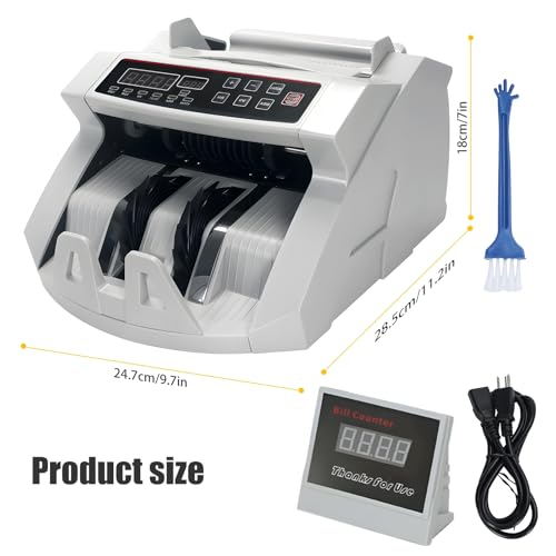 pofluany Money Counter Machine with Value Count, UV/MG/IR Counterfeit Detection Function Cash Counter, Display Cash Counter with Add and Batch Modes, Mix Denomination Counter Machine White