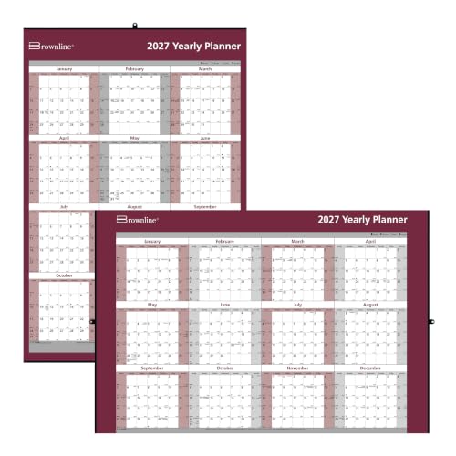 Brownline® 2027 Yearly Wall Calendar and Planner, Erasable/Laminated, 12 Months, January to December, Reversible - Horizontal/Vertical, 32" x 48" (C177468)