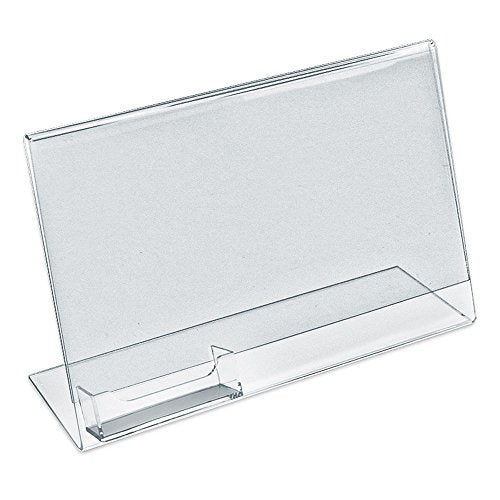 Azar Displays 252044 11" W x 8.5" H Horizontal Slanted L-Shape Sign Holder with Attached Business Card Pocket, 10-Pack