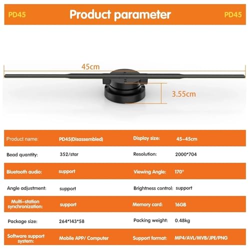42-100CM 3D Fan Hologram Projector WiFi Display Advertising Logo Light Led Sign Holographic Lamp Three-Dimensional Projectors(PD45)