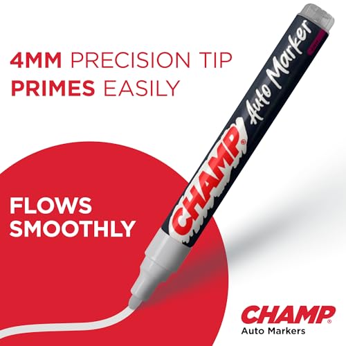 CHAMP Auto Markers Pack of 12 – 4mm Tip, Works on Multiple Surfaces, Smudge-Proof, Weather-Resistant, Washable Markers for Auto Shops, Mechanics and Detailing - Assorted