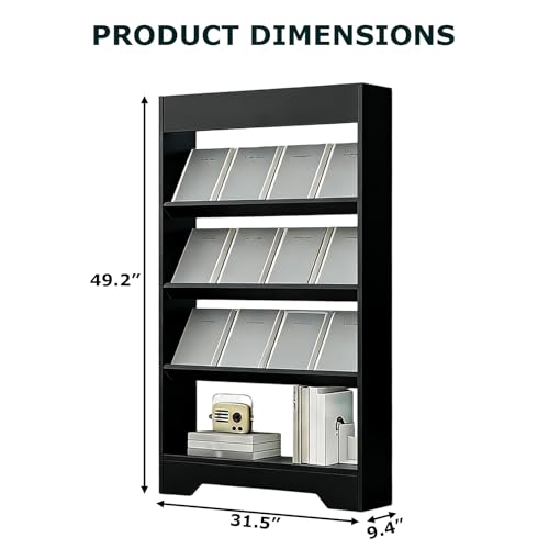 LHIUGE 4-Layer Brochure Display Rack,Freestanding Wooden Magazine Rack,Standing Literature Display Rack Brochure Holder for Home, Office, Retail Display