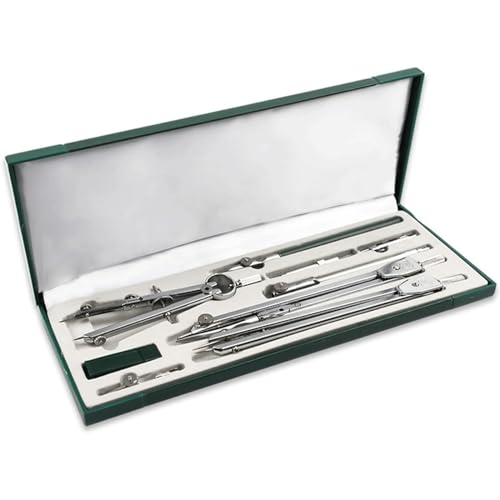 USZWBY 9 Piece Math Geometry Tool Set, Metal Drawing Compass with Storage Case, Drafting Compass for Architects Engineers Students