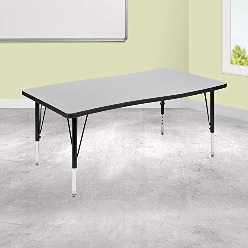 BizChair 28" W x 47.5" L Rectangular Wave Flexible Collaborative Grey Kids Adjustable Activity Table