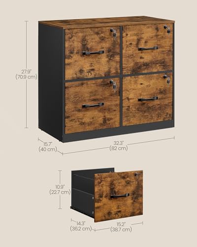 VASAGLE 4-Drawer Lateral File Cabinet, Compact, Locking, Printer Stand