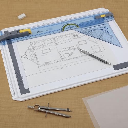 Acurit Technical Drawing Board - Portable Drafting Table with Multi-Tool Kit, Break-Resistant Plastic, Straight-Edge Lock Mechanism, Transparent Ruler, Protractor, Clamping Rail - 14.5"x19.75"