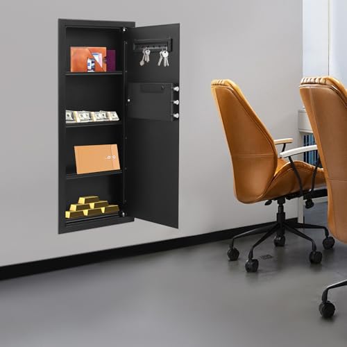 Steel Safe and Lock Box, Heavy Duty Wall Safe with Alarm, Digital Keypad Safe Box for Money, Jewelry, Document, Passport, 3.94"D x 14.57"W x 39.37"H, Black