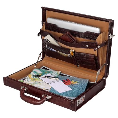 Da leather villa Full Grain Leather Briefcase Attache Case For Unisex Size L17xW3xH12 Inches Briefcase Bag (Croc Brown)