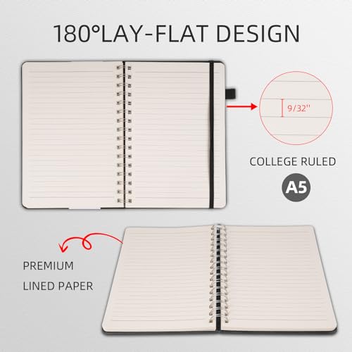 OnMove Spiral Notebooks Journal for Women Men 12 Pack Bulk Leather Hardcover with Pen Holder A5 160 Pages 100 GSM Thick Paper for Work School Lined Brown