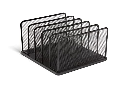 TRU RED Wire Mesh File Organizer, 5-Compartment, Matte Black