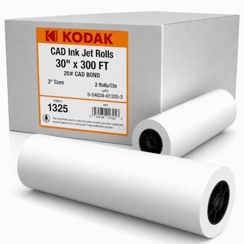 KODAK Wide Format Paper 30" x 300 FT 20# CAD Bond, 2" Core, 2 Rolls/Ctn