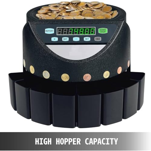 Automatic Electronic Coin Counting Machine, Electronic Coin Counter,Portable Shops Coin Sorter,Coin Counter,with LED Display,for All Round Coins and Tokens(Black)
