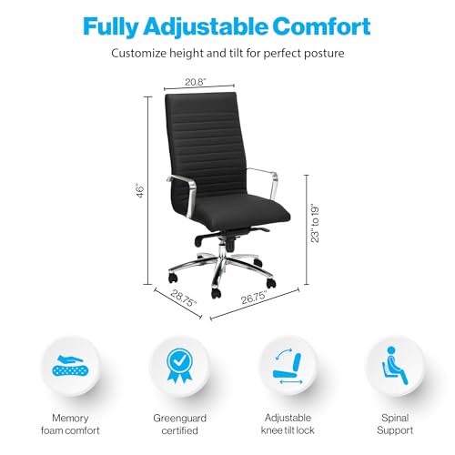 NBF Chair Faux Leather Ergonomic Seating with High-Back & Tilt, Black