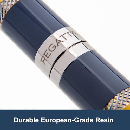 Monteverde USA Regatta Sport Fountain Pen in Blue/Yellow and Carbon Fiber - Medium Nib, Luxury Refillable Pen with Gunmetal Accents, Premium Gift
