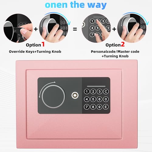 Digital Electronic Money Safe, Steel Security Lock Box with Keypad, Office Hotel Business Jewelry Gun Cash Safe, 0.23 Cubic Feet, 9.06" W x 6.69" D x 6.69" H（pink）