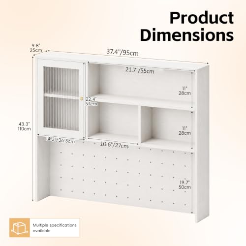 LINLIUA Desktop Bookshelf, Desk Hutch Dorm with Pegboard, Desk Shelves for Top of Desk, Wood Desktop Storage Rack with Cabinet Door, Countertop Bookcase for Office Dorm Home Study