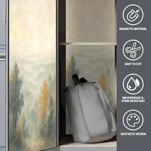 CEREJYPUZ 2 Pcs Locker Magnetic Wallpaper Vintage Brown White Grey Abstract Rustic Retro Farmhouse 12" x 36" Wall Magnetic Sticker Removable Locker Accessories Decor Easy Install for Office School