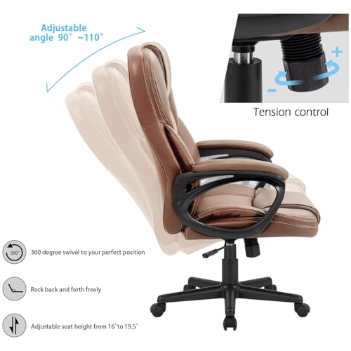 Furmax Office Executive Chair High Back Adjustable Managerial Home Desk Chair, Swivel Computer PU Leather Chair with Lumbar Support (1, Light Brown)