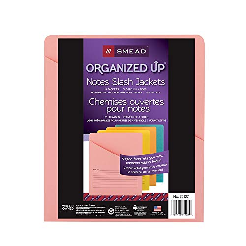 Smead Organized Up Notes Slash File Jacket, Letter Size, Assorted Colors, 12 per Pack (75427) - Sold as 2 Pack