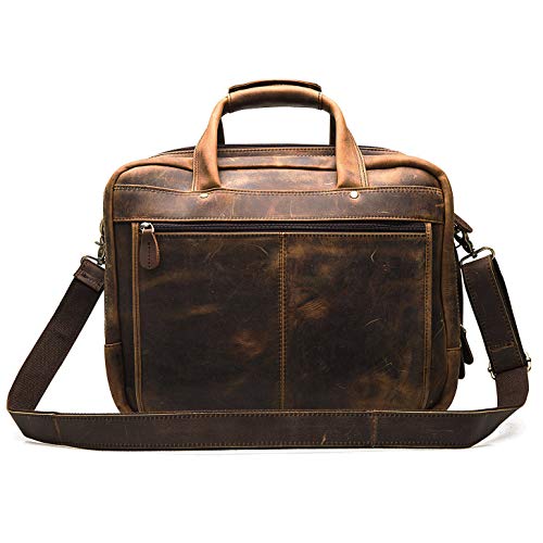 Le'aokuu Leather Mens Business Travel Laptop Case Best Portfolio Briefcase Handles Organizer Shoulder Strap Messenger Bag (Y B1001 A Brown)