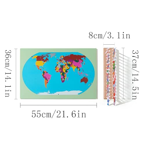 Premium Montessori World Flags Set with 22" Wooden Map- 36 Country Flags, Solid Beechwood, Educational Toy for Kids, Homeschool Classroom Geography Materials(Flags of The World) (Flags of the World)