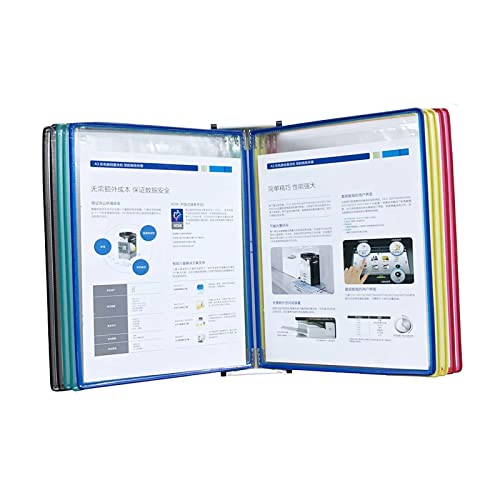 JDXQBLD Wall Mount Catalog Display Rack - Wall Mount Reference and Display System, 10 Double-Sided Panels Wall-Mounted Page Flip Folder, A4 Loose-Leaf Transparent Page Display St,Multicoloured