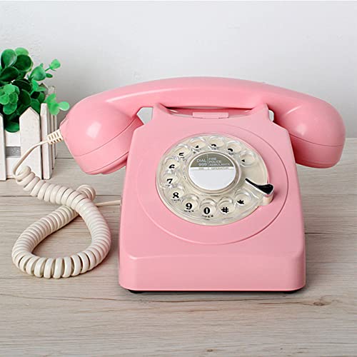 Rotary Dial Telephones 1960'S Classic Old Style Retro Landline Desk Telephone Abs Material,Pink
