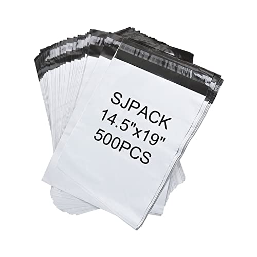 SJPACK 500pcs 14.5x19 Poly Mailers 2.5 Mil Envelopes Shipping Bags with Self Sealing Strip, White Poly Mailers