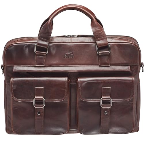 Mancini Buffalo Briefcase with Dual Compartments for 15.6" Laptop, Brown