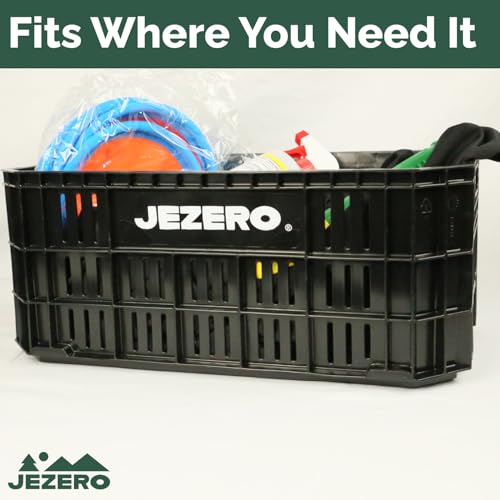 JEZERO Heavy-Duty Plastic Utility Tote | Reinforced Storage Crate for Heavy Loads | Durable & Reusable | 20" x 12" x 8", Black, 6-Pack