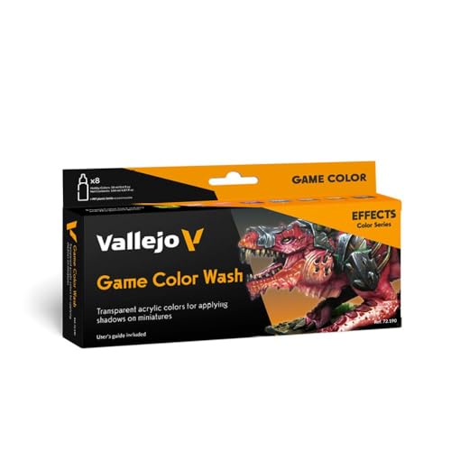 Vallejo - Game Color Wash | Effects Color Series | Rich Pigment Formula | Matte Finish Washes | Ideal for Shading, Weathering & Recess Detail Work | 8 Bottles x 18 ml (0.6 oz.fl)