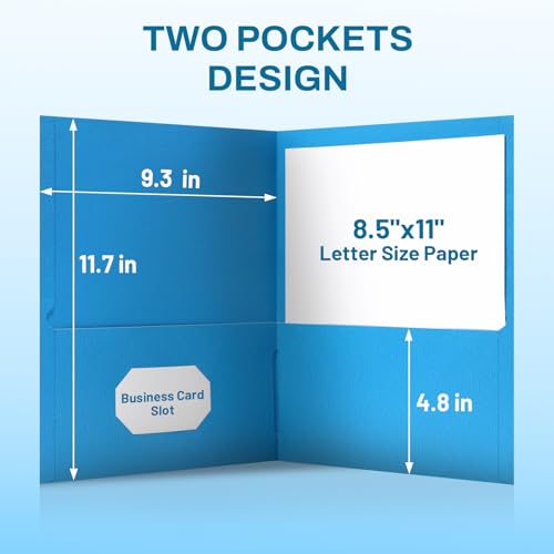 SUNEE Two Pocket Folders, 100 Pack File Folders with Business Card Slot, Assorted Colors, Textured Paper, Fit Letter Size Paper, Paper File Folder for School Office Home Business